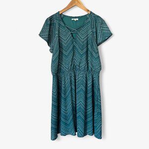 Maurices Teal Chevron Print V-Neck Mini Dress with Flutter Sleeves Size Large
